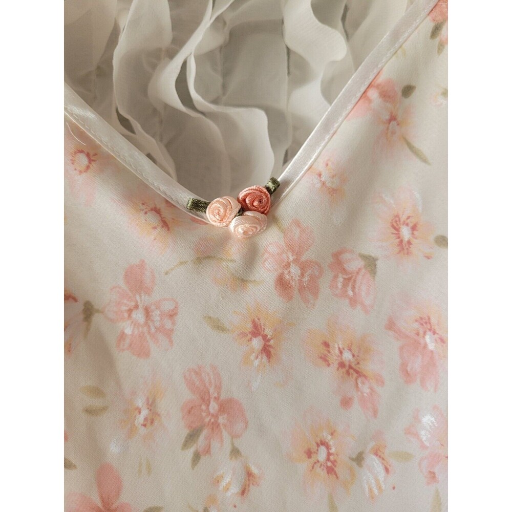vtg CALIFORNIA DYNASTY Floral Chiffon Sheer Short Slip Chemise Nightgown LACE M - Picture 3 of 8